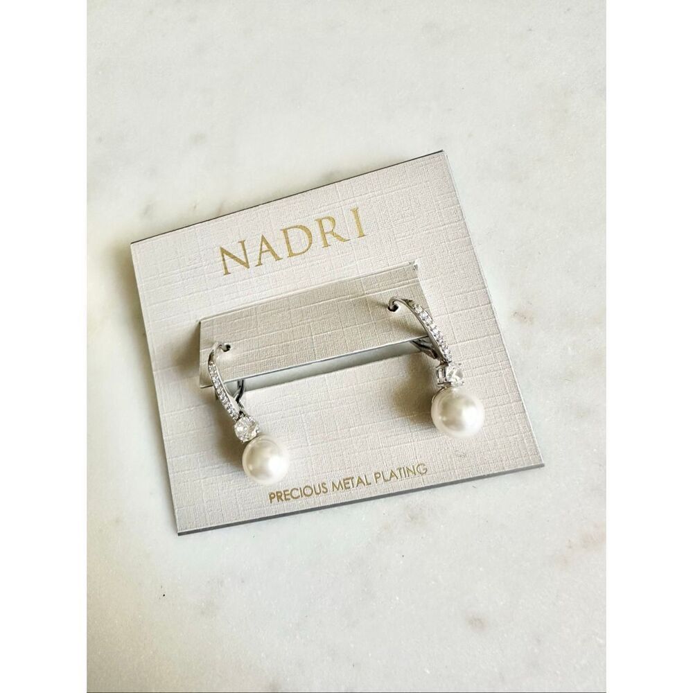 Nadri - precious metal plating, cubic zirconia, and freshwater pearl dangle earr
